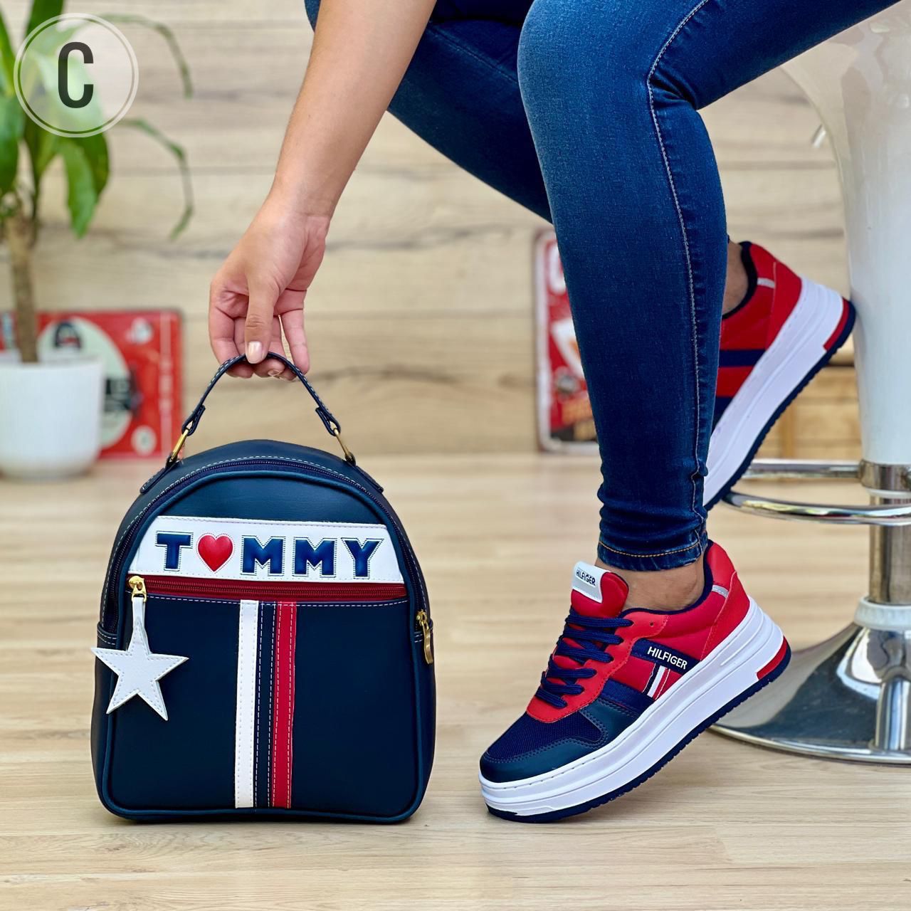 Combo: Tenis + Bolso Morral Tommy Dama