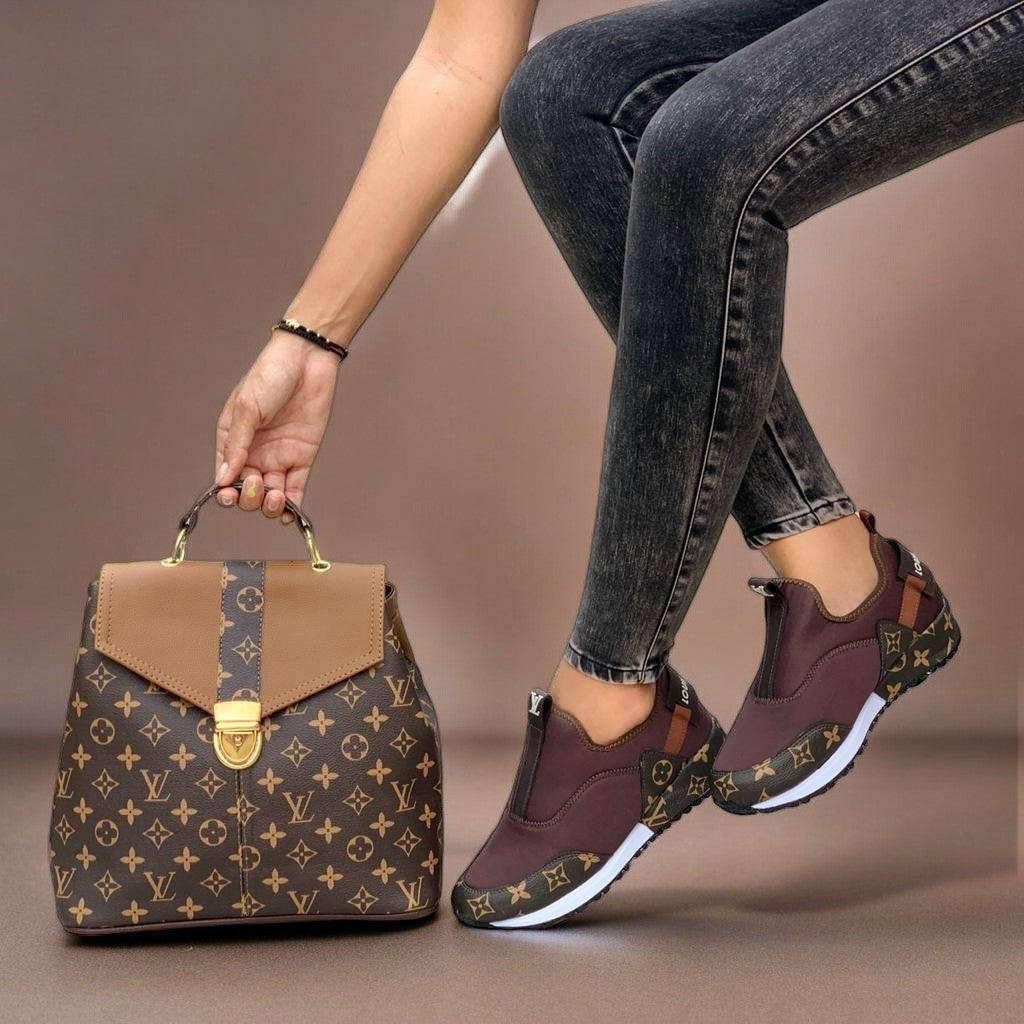 Combo: Tenis + Bolso Morral Slipon LV Dama