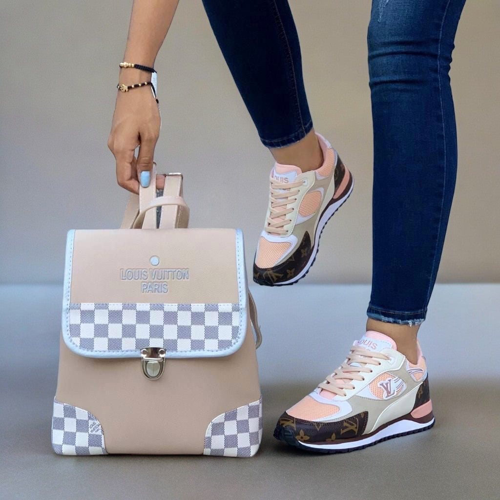 Combo: Tenis + Bolso Morral Sneakers LV Dama