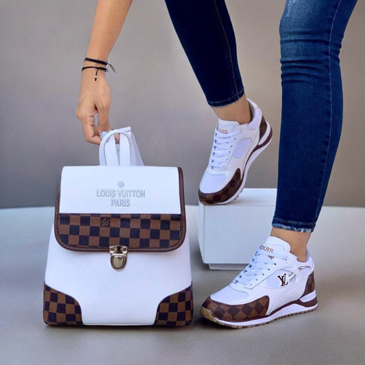 Combo: Tenis + Bolso Morral Sneakers LV Dama