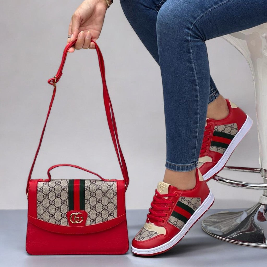 Combo: Tenis + Bolso Bolichero Gucci Estampado Dama