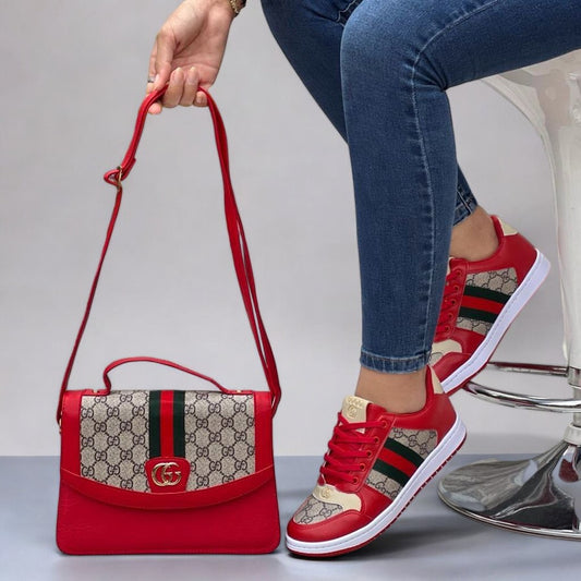 Combo: Tenis + Bolso Bolichero Gucci Estampado Dama