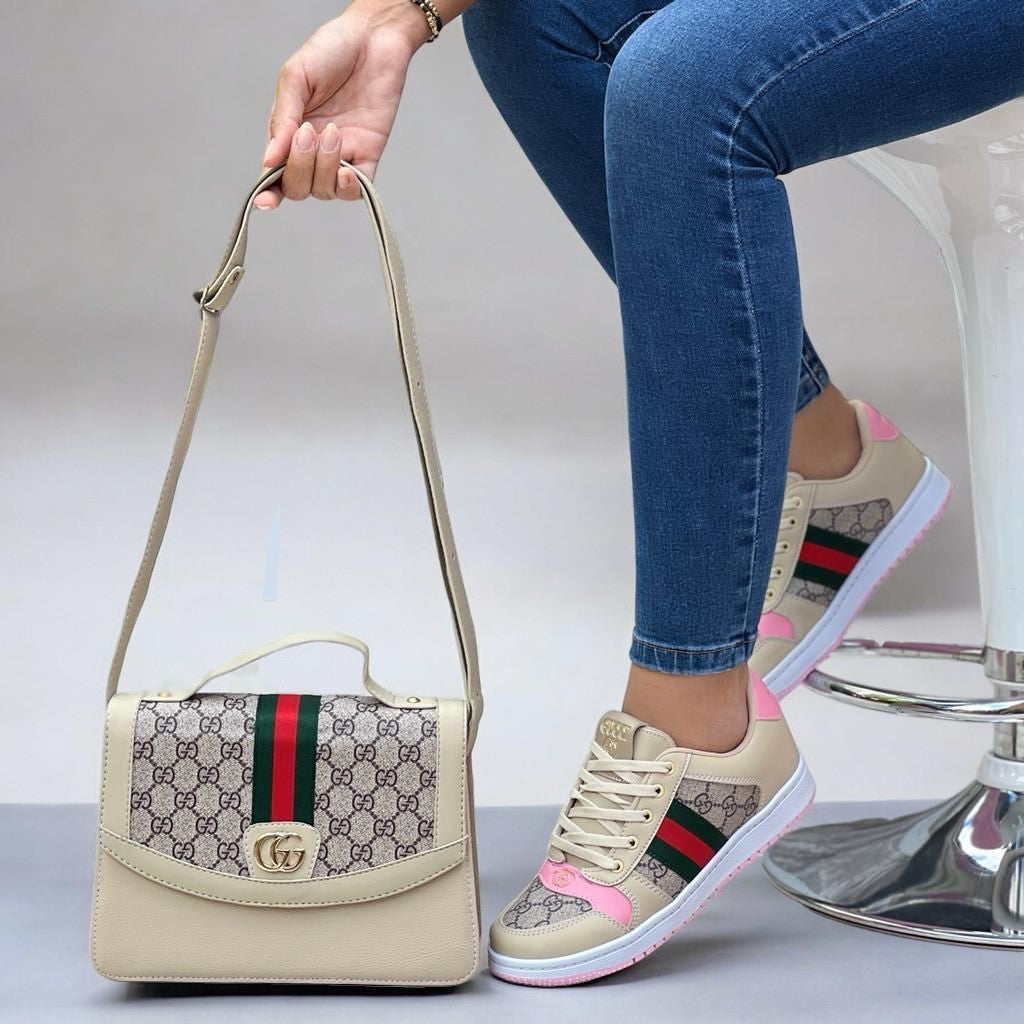 Combo: Tenis + Bolso Bolichero Gucci Estampado Dama