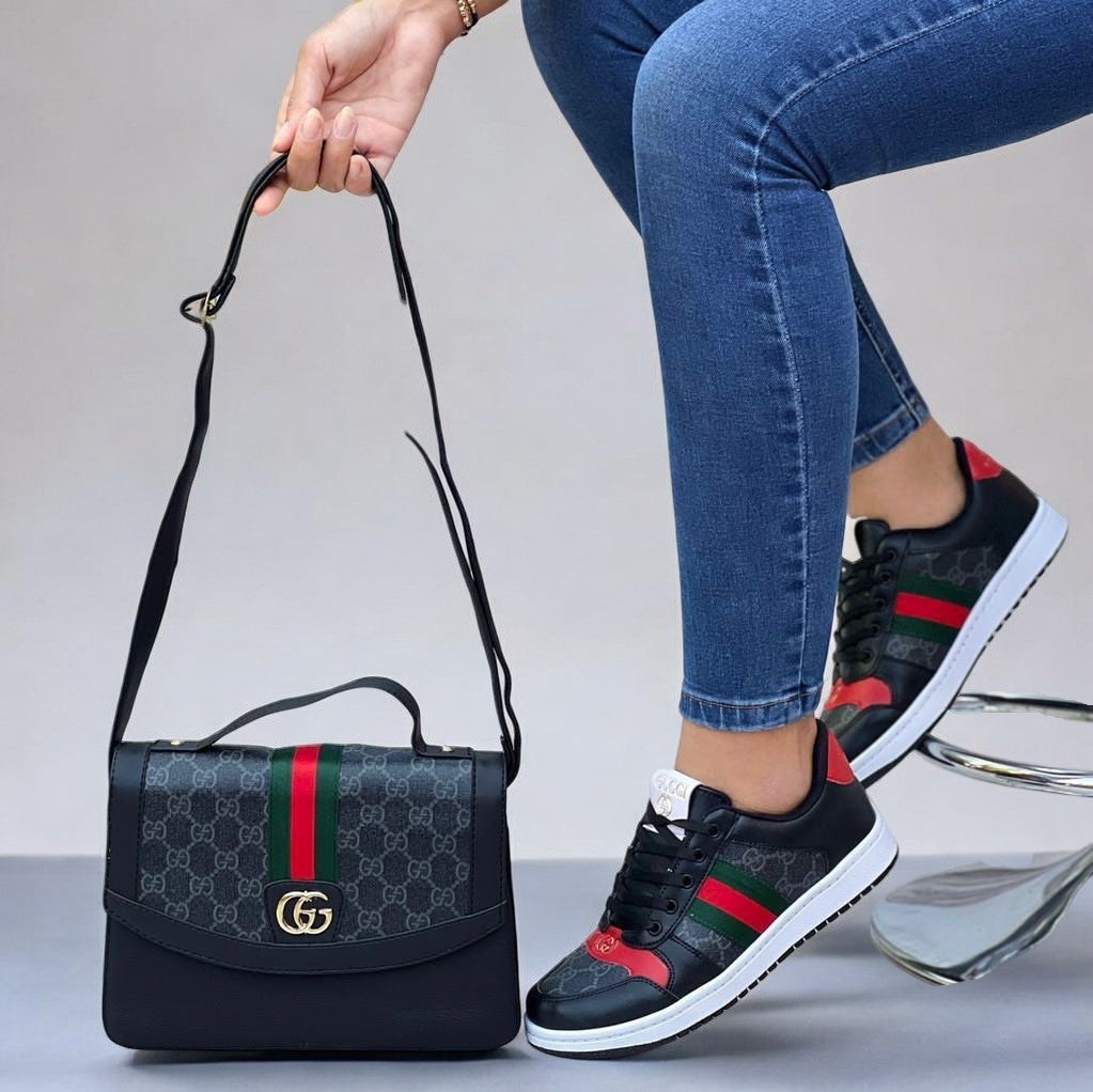 Combo: Tenis + Bolso Bolichero Gucci Estampado Dama